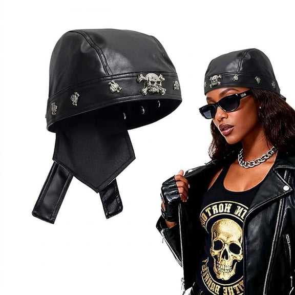 Biker Hats for Men and Women: Cycling Bandanas, Doo Rags, and Faux Leather Skull Caps—Black, Adjustable