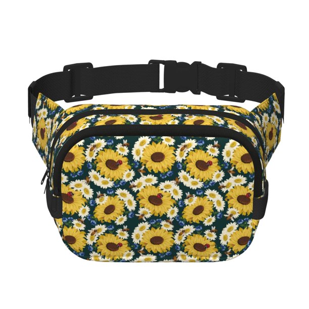 Fotbe Sunflowers Cangurera Cuadrada con Estampado de Doble Capa, Bolsa de Cintura Ajustable Mini para Hombres y Mujeres