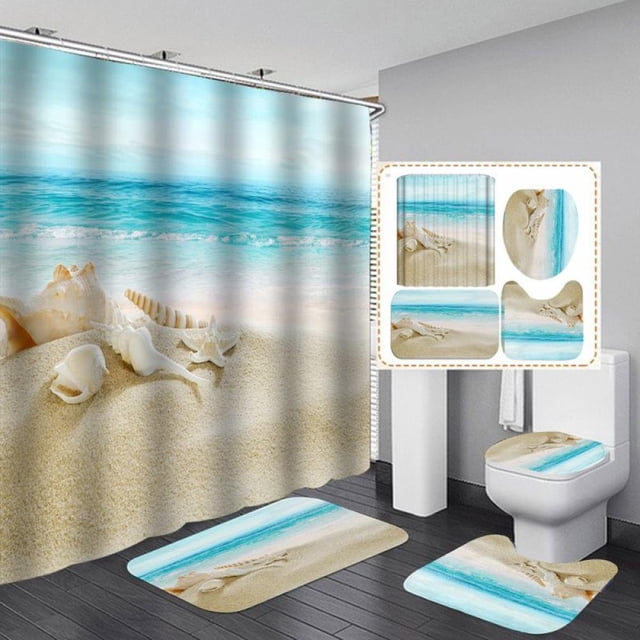 Ensembles de Salle de Bain avec Rideau de Douche et Tapis Rideaux de Douche d'Automne pour Salle de Bain Ensembles avec Tapis Déco de Salle de Bain Brun Clair 4 Pcs Incluses 12 Crochets