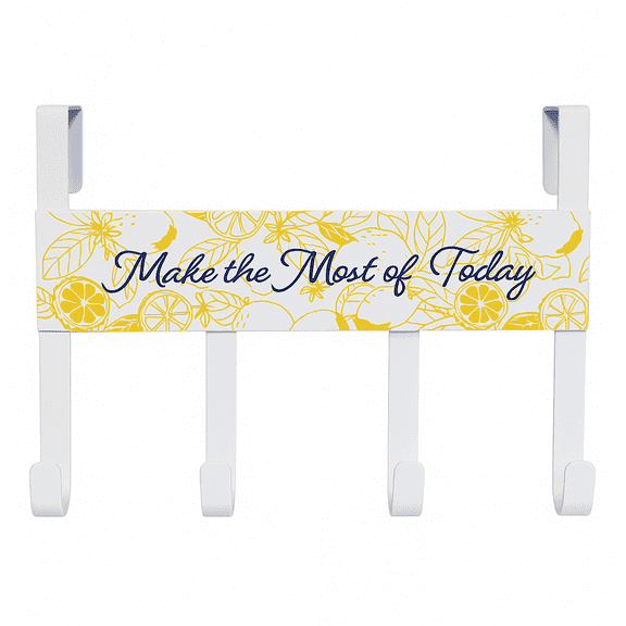 Dependable Industries Inc. Essentials Metal Over Door Hanger Hook, White and Yellow, 4 Hooks for Clothes, Bags, Towels