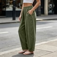 thumbnail image 5 of TEAJOPSUU Womens Elastic Waist Harem Pants Cotton Blend Casual Tapered Baggy Wide Leg Trousers with Pockets Summer Daily Beach Wear Olive Green, 5 of 7