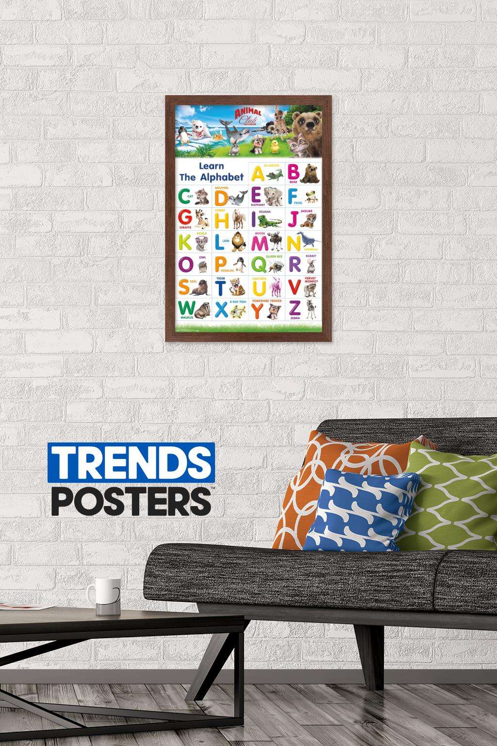 Animal Club - Letters ABC Wall Poster, 14.725" x 22.375", Framed