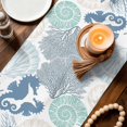 thumbnail image 3 of Coastal Seahorse Table Runner 72 Inches, Nautical Beach Ocean Shells Starfish Bed Runner Dresser Scarves Tabletop for Indoor Outdoor Parties/Ceremony/Banquet, 16" x 72", 3 of 9