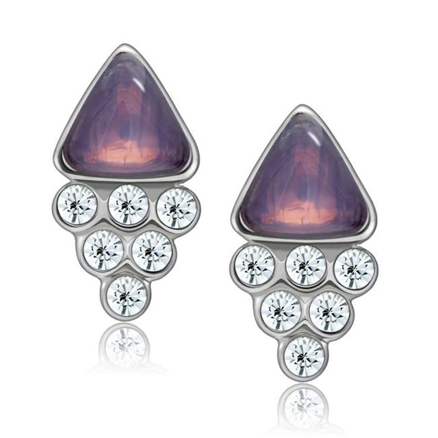 Alamode LO1979 Women Rhodium White Metal Earrings with Top Grade Crystal in Clear