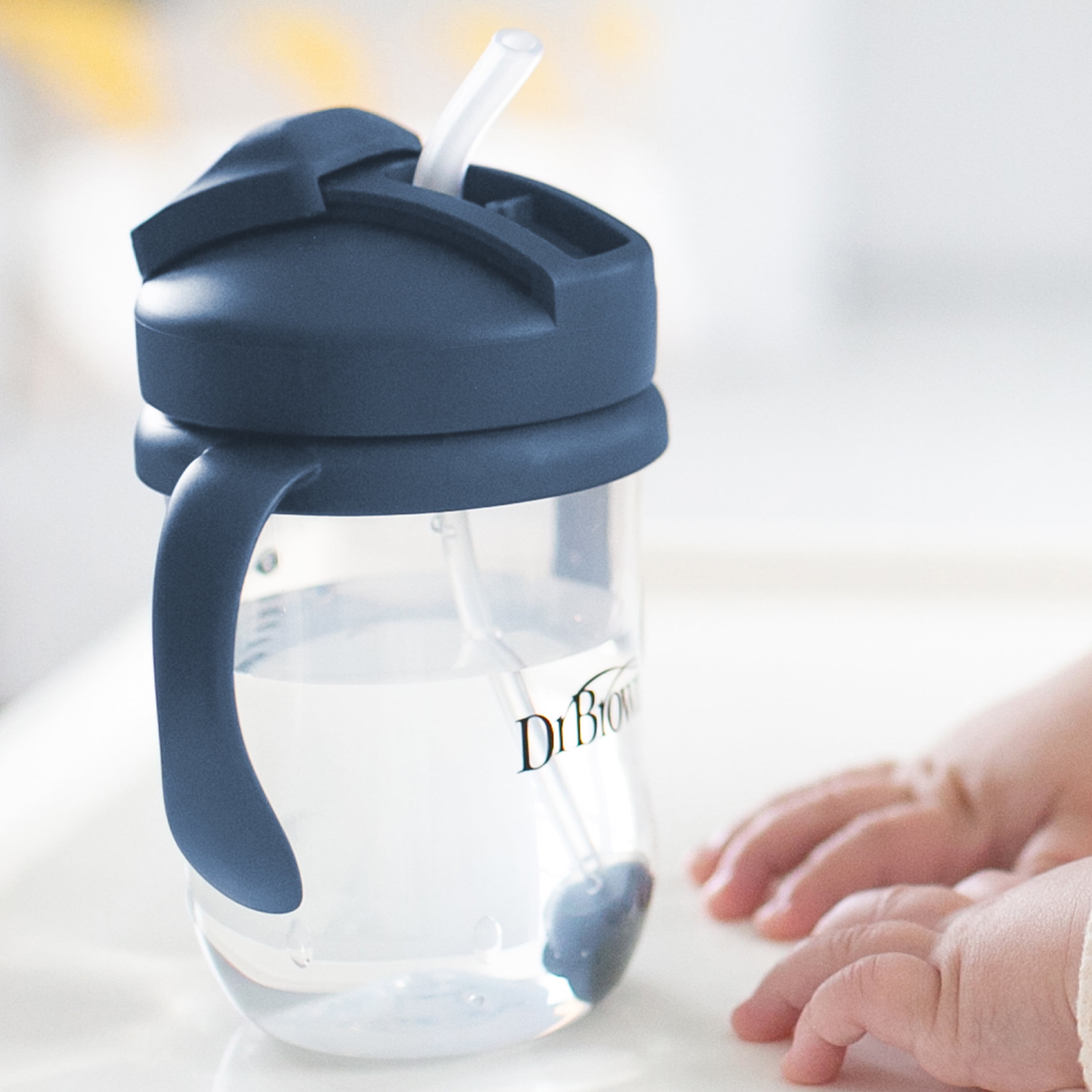 Dr. Brown's Milestones Baby's First Straw Cup, Training Cup with Weighted Straw, 9oz/270ml, Dark Blue, 6m+