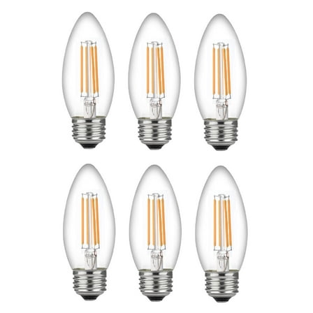 6 Pack Bioluz LED 60 Watt Candelabra Bulbs Medium Base, Candelabra Bulbs, Dimmable Filament Clear 60 Watt LED Bulbs (Uses only 4.5 watts), E26 Base C37 LED Filament Candle Bulbs