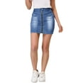 thumbnail image 5 of Allegra K Women's Denim Skirts Zip Front Slim Fit High Waist Mini Jean Skirt, 5 of 6