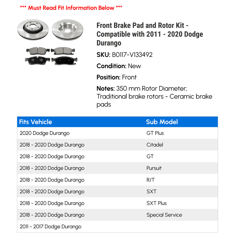 DuraGo Front Brake Pad & Rotor Kit – For 2014-2017 Kia Forte (280mm, Ceramic Pads)