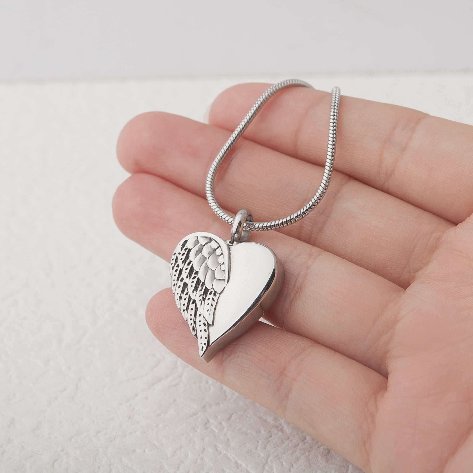Anavia Cremation Heart Urn Necklace, Love Heart Angel Wing Locket, Ashes Jewelry for Women Men Keepsake Pendant, Memorial Locket Ash Holder