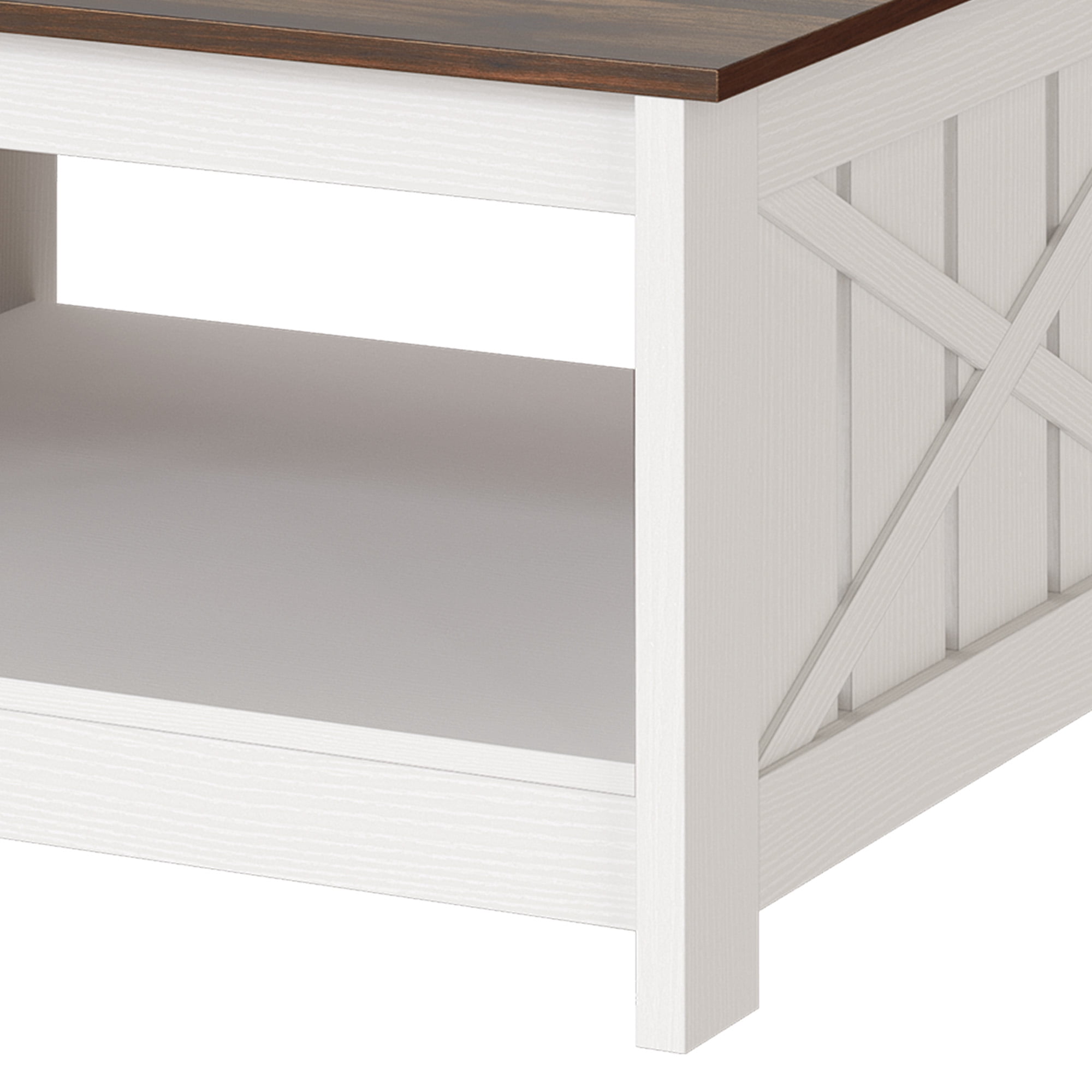 Uforic Coffee Table with Storage Shelf for Living Room, Farmhouse Center Table, White & Walnut