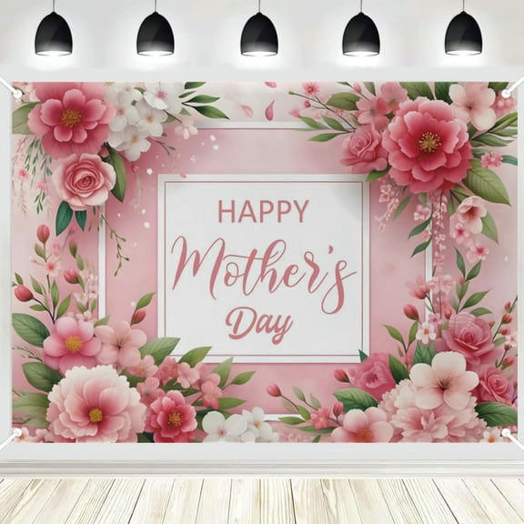 Mothers Day Banner 84" x 60" Decorations Backdrop Happy Mother's Day Flowers Tulip Yellow Photography Background Seasonal Holiday Backdrop for Indoor Outdoor Garden,Yard,Party Home Decorations