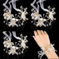 thumbnail image 1 of 4 Pcs Wrist Corsage Bracelets Rhinestone Wristlet Band White Prom Flower Bride Bridesmaid Wedding Wristbands for Engagement Party Ceremony Anniversary, 1 of 5