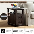 thumbnail image 6 of FAGAGA End Table for Living Room with 2 Drawers, Retro Sofa Side Table with Charging Station, Wooden Nightstand with Storage for Bedroom, Dorm, Office | Espresso, 6 of 10