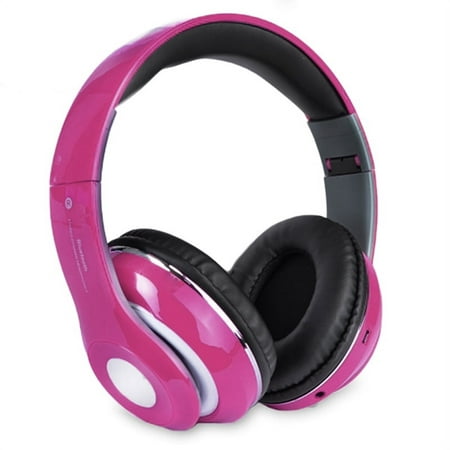 Bluetooth Rechargeable Over Ear Headset Foldable Wireless Wired Headphones with Memory Card Slot Built-In FM Tuner Microphone Audio Cable for Phone TV Computer MP3 Player - Pink