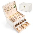 thumbnail image 1 of Joyero, Caja de Almacenamiento, Cubo de Organizador con Cerradura, Caja de Almacenamiento de Cuero para Anillos, Pendientes, Collares, Pulseras, Perfecto Regalo para Mujeres (Blanco), 1 of 7