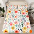 thumbnail image 2 of Homewish Colorful Flower Floral Full Size Sheets,Retro Rustic Plant Bed Sheets,Green Yellow Pink Sheet Sets For Girl Kids,Breathable Home Decor,4 Pieces, 2 of 7