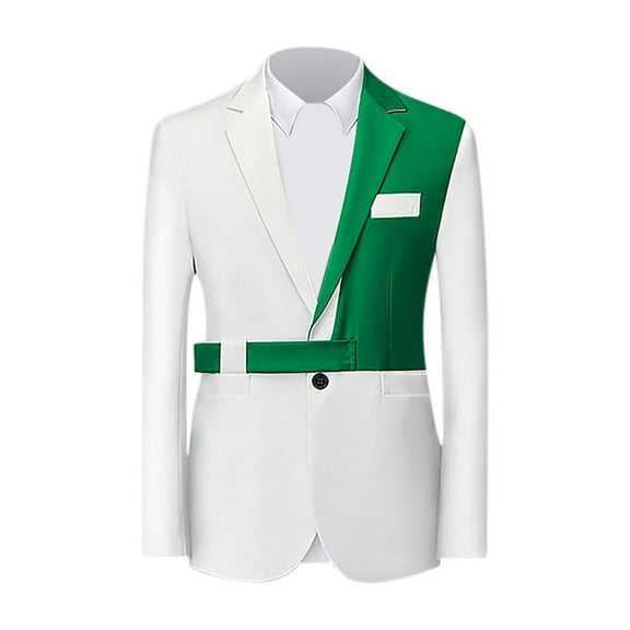 Qiggri Men's Dancing Party Performance Costumes Fashionable Color Block Personality Pocket Casual Cool One Button Suit Jacket