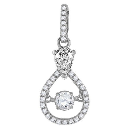 Sparkle Shades - 925 Sterling Silver Womens Sparkling Shaking Cubic Zirconia CZ in Center of Tear Drop Pendant Charm