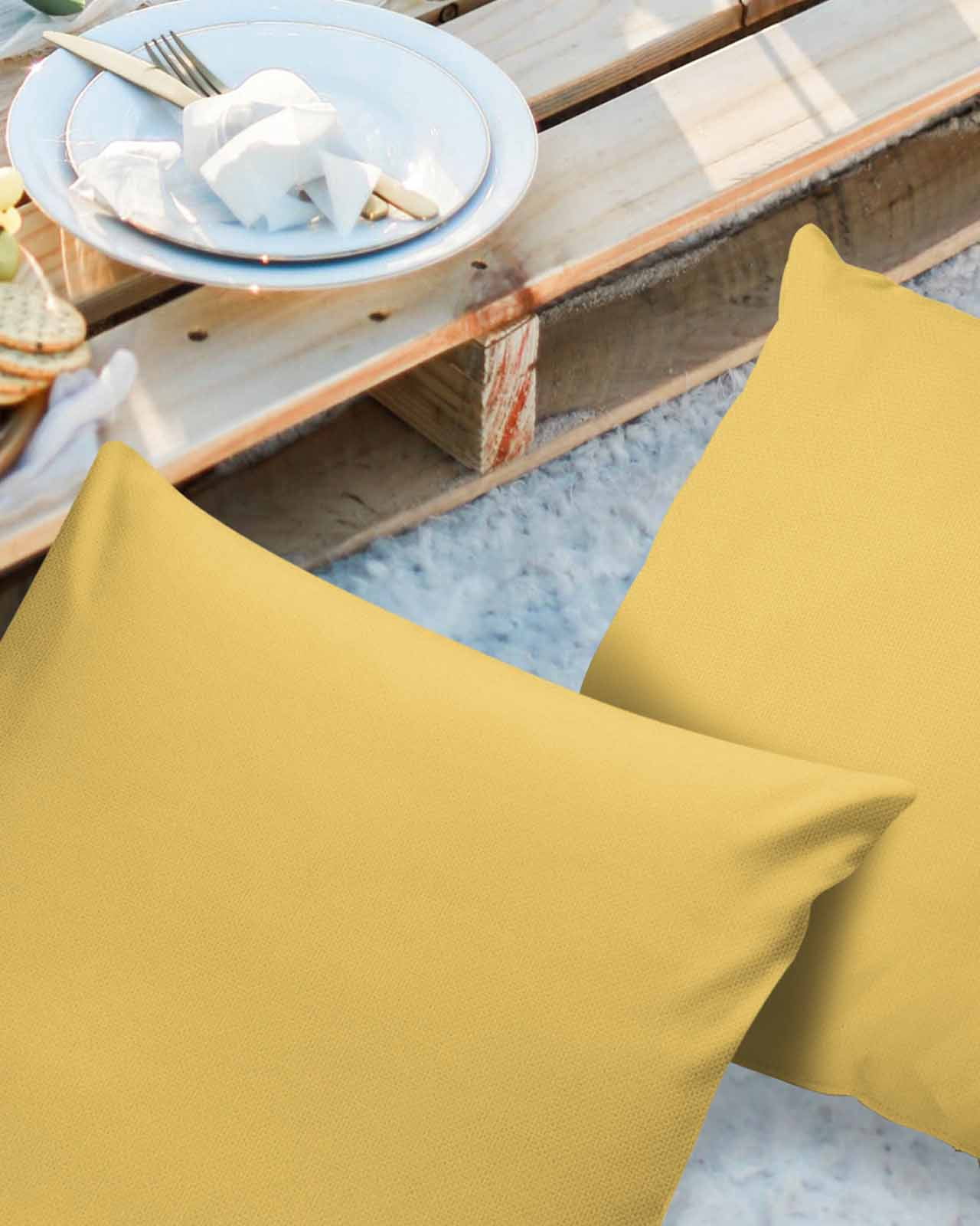 Pack of 2 Outdoor Pillow Covers, Solid Color Yellow Waterproof Square Throw Pillowcase Cushion Decorative Pillow Covers for Couch Patio Tent, 24x24 in