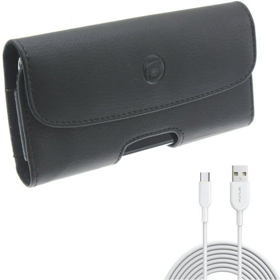 Case Belt Clip w 6ft USB-C Cable for Samsung Galaxy S21,S20 - Leather Holster Cover, Type-C Fast Charger Cord