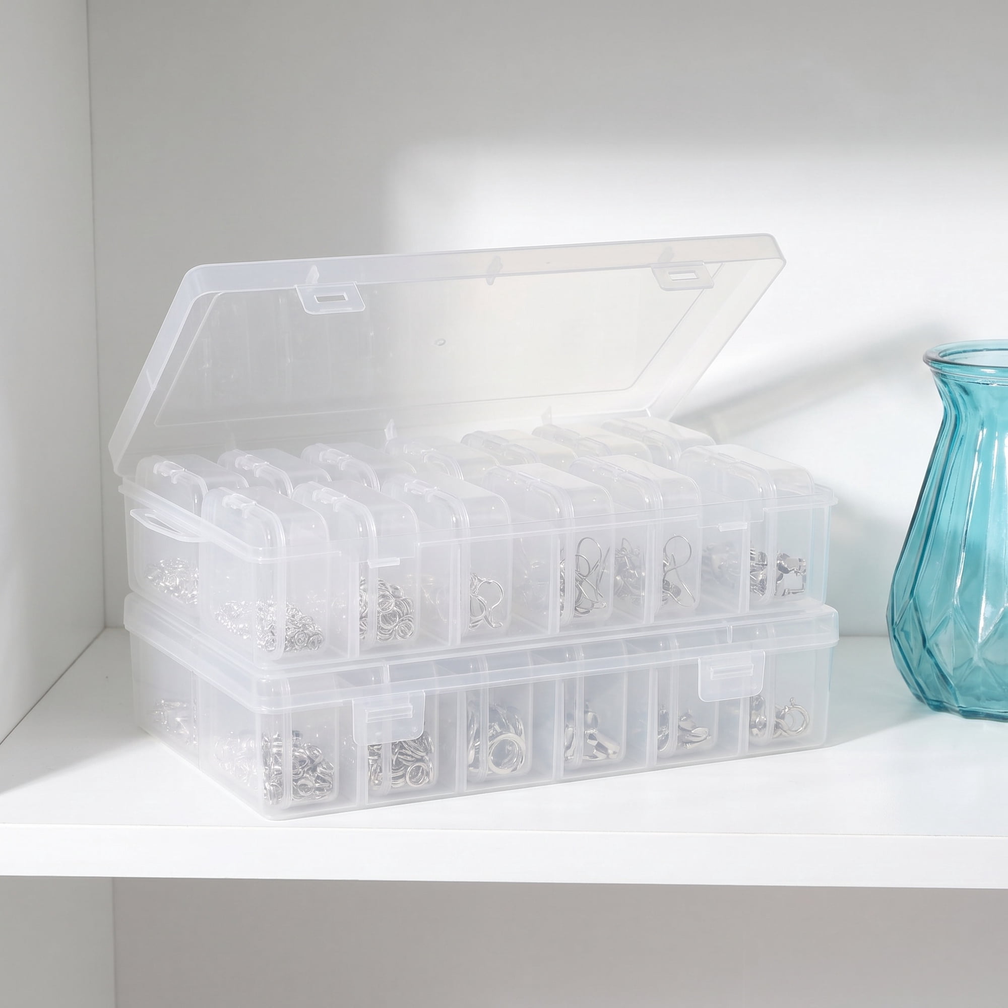 FUTUREORYY 15Pcs Small Plastic Container with Hinged Lid Clear Bead Storage Box for Crafts Jewelry