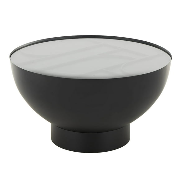 DecMode 32" x 18" Black Metal Geometric Coffee Table with Glass Tabletop and Elevated Base, 1-Piece