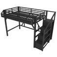 thumbnail image 6 of Bellemave Twin XL Loft Bed with Stairs and Storage Wardrobe, Metal Loft Beds Frame with USB Ports and LED Lights,Game Loft Bed Twin XL with Large Under-Bed Space, Easy Assembly (Black), 6 of 8