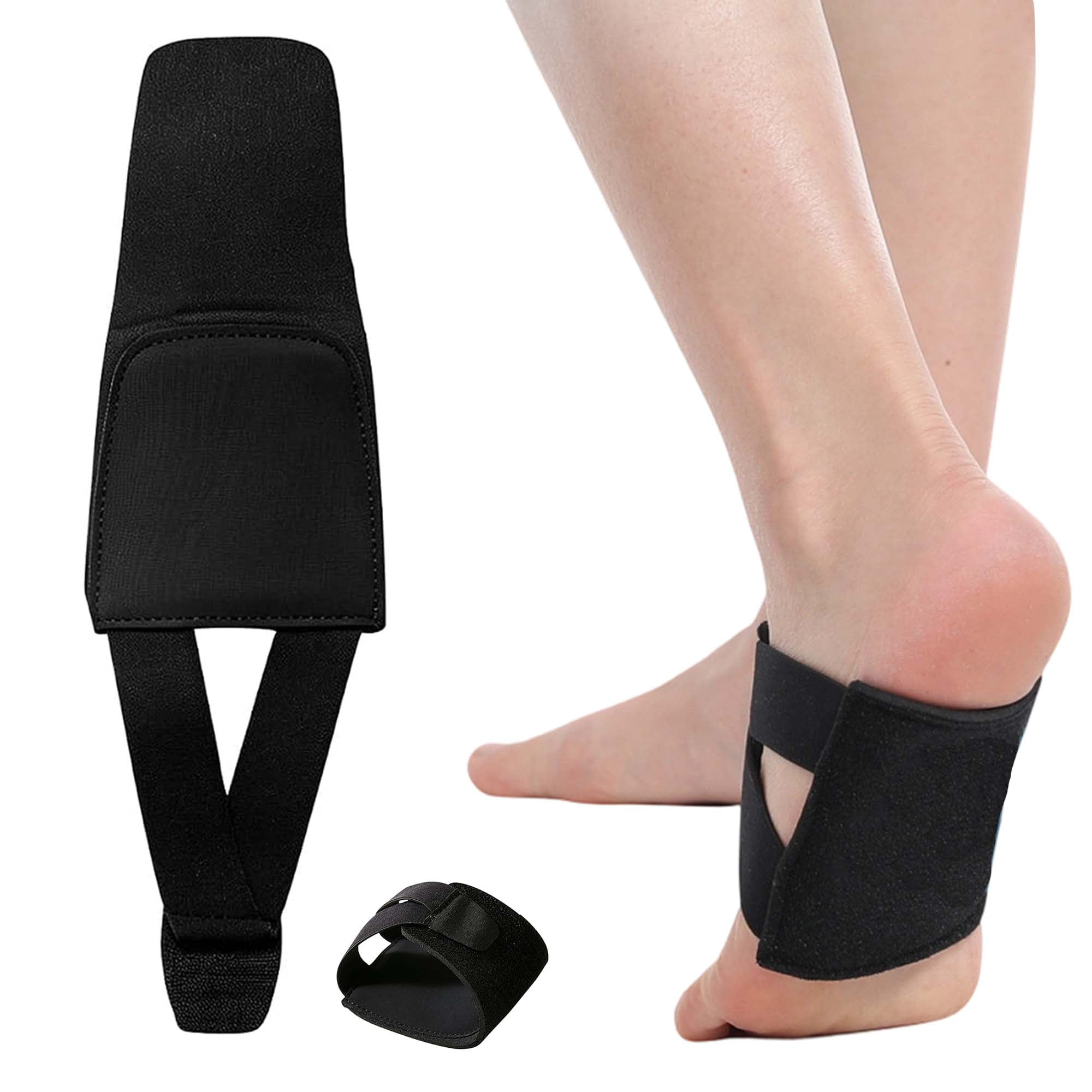 Adjustable Foot Arch Support Brace, Compression Arch Strap for Flat Feet & Fallen Arches, Unisex, Black, 1 Pair