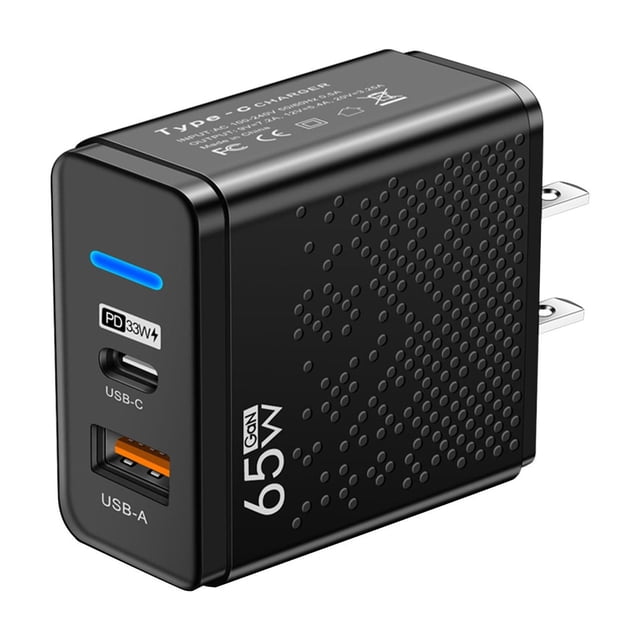 Black Dual Port Usb C And Usb A Power Adapter With Led Indicator For Charging Mobile Devices And Accessories