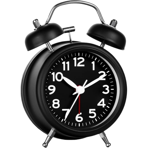 1pc Super Loud Alarm Clock Heavy Sleepers Dual Bell 4 5 Silent Non Ticking Night Light Bedroom Alarm Clock Bedside Smart Alarm Clock Metal Alarm Clock,Black