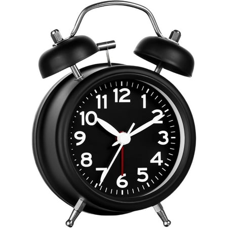 Loud Alarm Clock for Heavy Deep Sleepers,3 Inches Analog Metal Twin Bell Clocks Battery Operated with Backlight Bedroom Bseide, Old Fashioned Desk Home Decoration (Black)