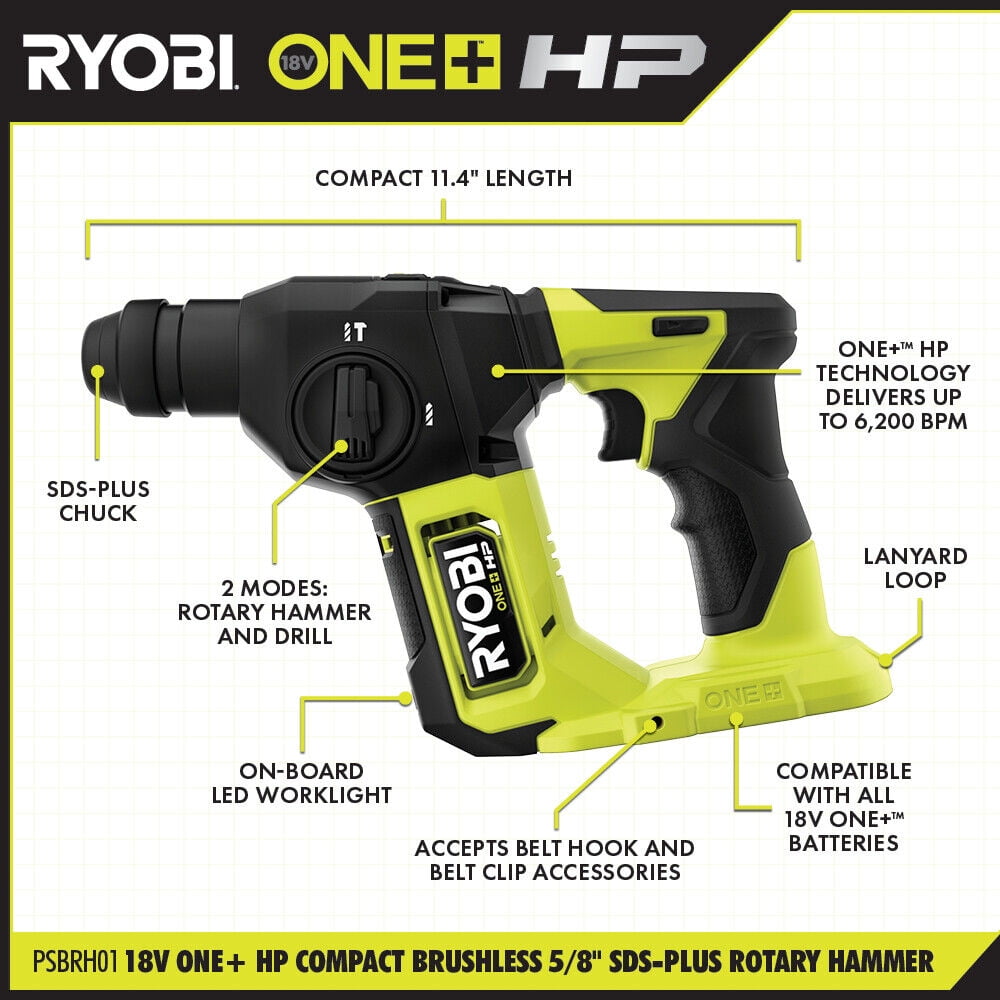 ONE+ HP 18-Volt Brushless Cordless Compact 5/8 in. SDS Rotary Hammer (Tool Only)