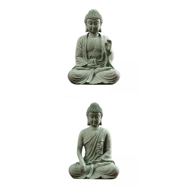 2 estatuas de Buda sentado de piedra para decorar el hogar y la sala de estar. EstiloE