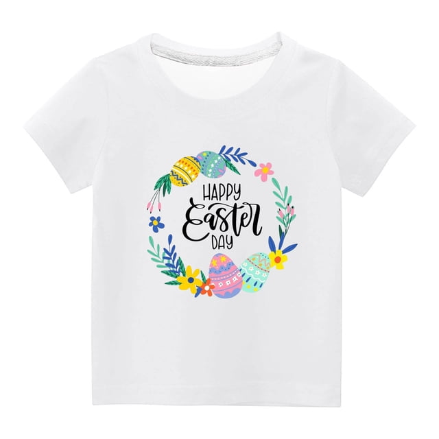 SDNall Cadeaux de Pâques pour Enfants Tout-Petits Garçons Filles Pâques Mignon Fleur Oeufs de Pâques Imprimé Col Rond Imprimé Manche Courte Haut Cadeaux pour Fillette,Cadeaux de Pâques pour Garçons,