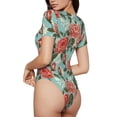 thumbnail image 3 of Yiaed Rose Flowers Print Women's Waist-Cinching Short-Sleeved Onesie,Elastic Onesiet,Snaps At Bottom,Easy To Put On And Take Off for Wome Bodysuit -Small, 3 of 8