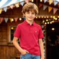 thumbnail image 2 of Kids Short Sleeve Polo Shirt Boys Girls Classic Lapel Collar Deer Embroidery Casual Tops Lightweight Breathable Summer Tee for Daily Wear Oktoberfest Outfit(Red,3-4Years), 2 of 5