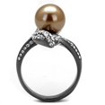 thumbnail image 3 of IP Light Black (IP Gun) Stainless Steel Ring with Synthetic Pearl in Brown for Women Brown Stone Color Style TK2834 Size 5, 3 of 4