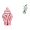 thumbnail image 1 of Jarrón de con tapa, ideal para arreglos florales, y figura de resina de una mujer en la playa, adorno decorativo para la sala de estar., 1 of 8