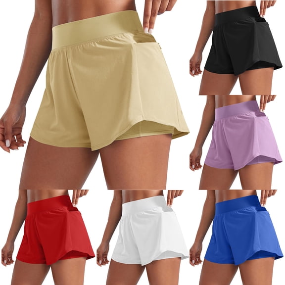 Dgankt Bike Shorts Women's 2-in-1 Running Shorts – High-Waisted Quick-Dry Workout Shorts with Inner Liner & Side Pocket, Anti-Chafing Design for Gym, Marathon & Summer Active Wear S-2XL