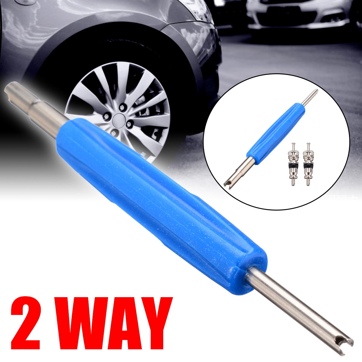 2 Way Dual Ended Wheel Tyre Valve Key Remover Removal Repair Tool+2x