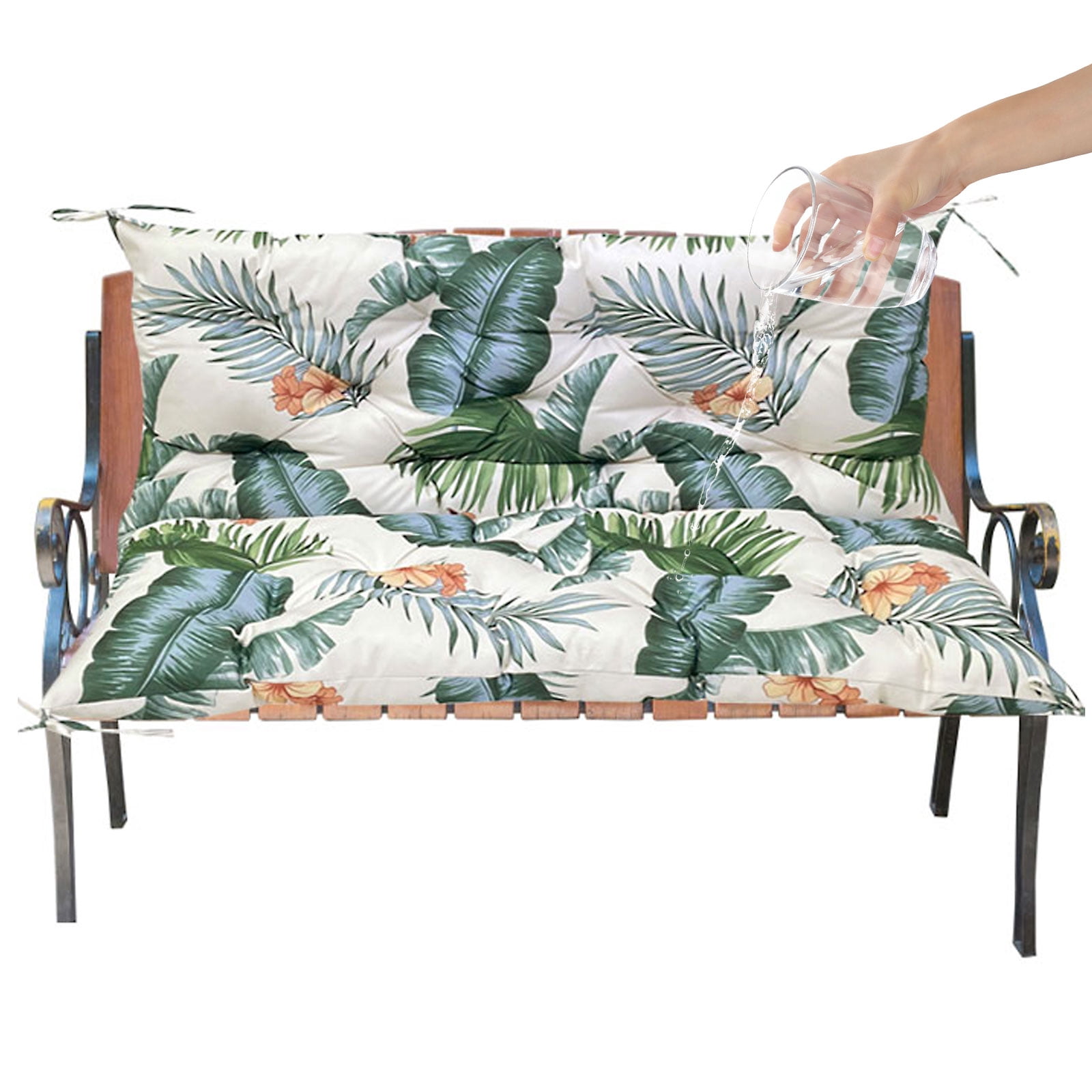 TOPCHANCES Bench Cushion Swing Chair Cushion Replacement Seat Pad 2-3 Seater Water Repellent Bench Cushion with Ties for Outdoor Garden Patio Furniture, Hawaii, 100cmx100cm