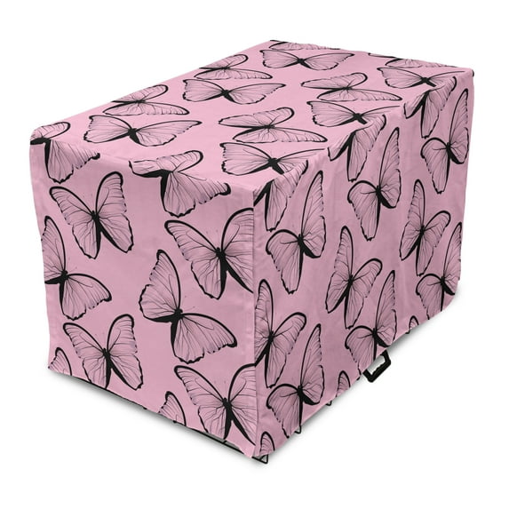Butterfly Dog Crate Cover, Rhythmic Flying Moths Spring Animal Feminine Tones Illustration, Easy to Use Pet Kennel Cover Small Dogs Puppies Kittens, 7 Sizes, Pale Pink Charcoal Grey, by Ambesonne