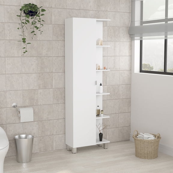 Newboti Furniture Urano Corner Linen Cabinet, Five External Shelves, Single Door, Four Interior Shelves -White BN.8787