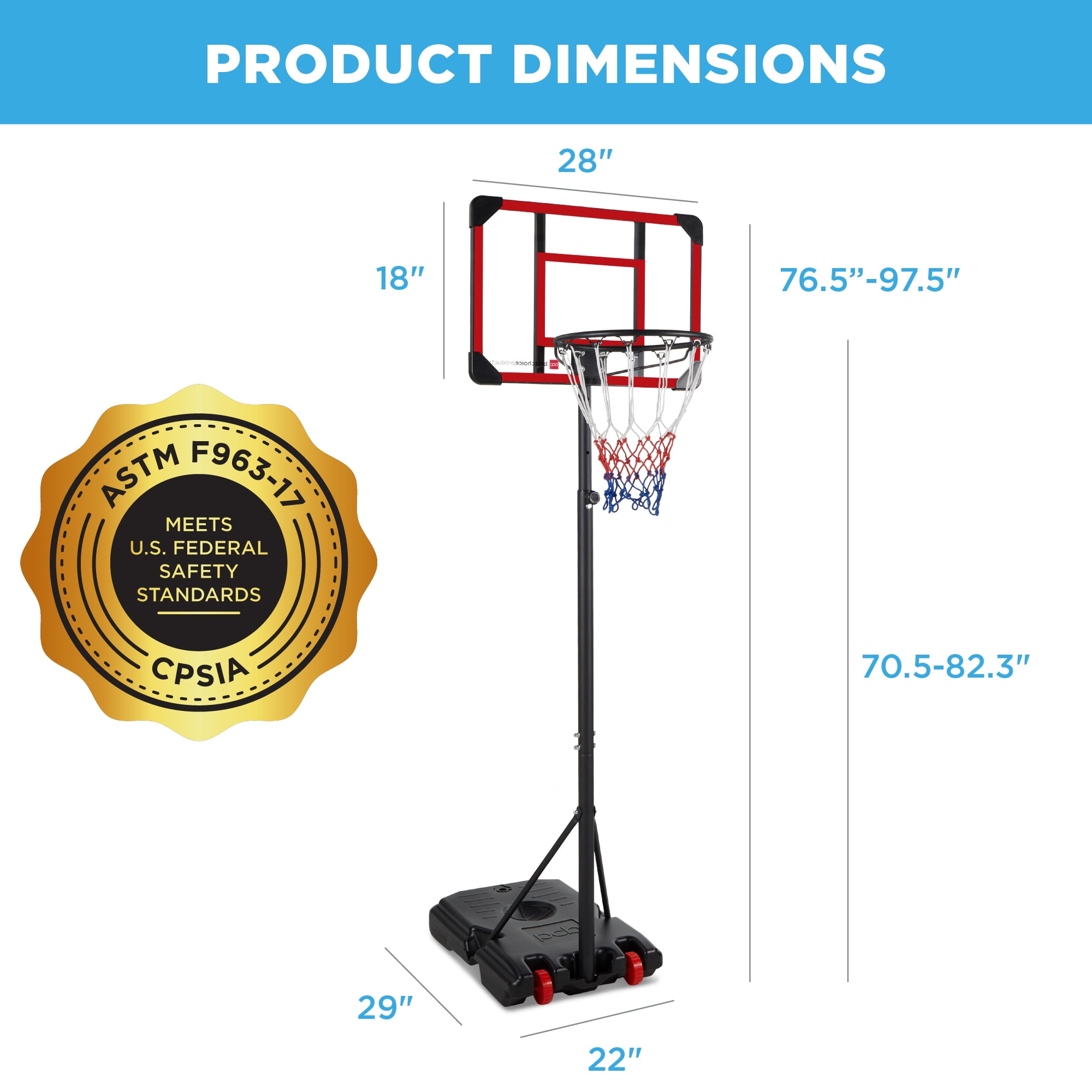Best Choice Products Kids Height-Adjustable Basketball Hoop, Portable Game w/ 2 Wheels, Square Backboard - Clear
