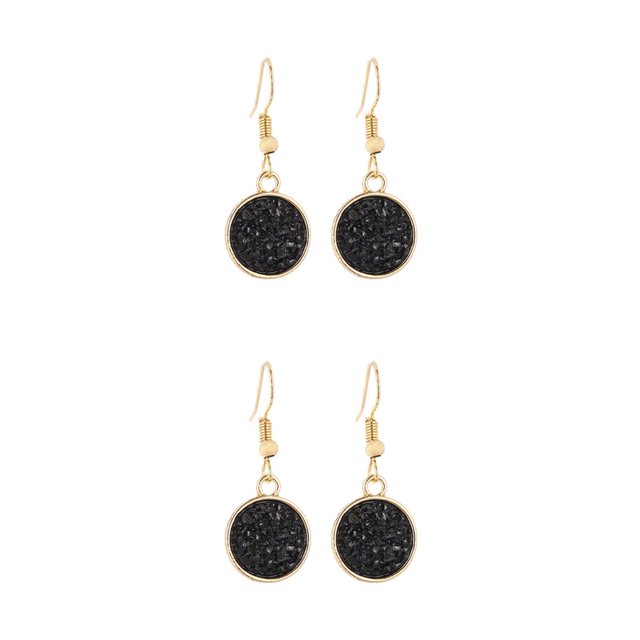 Qarigey 1 par de pendientes colgantes Drusy, colgante , accesorios de joyería multicolor, decoraciones para mujer, pendientes de aleación Negro 2Conjunto