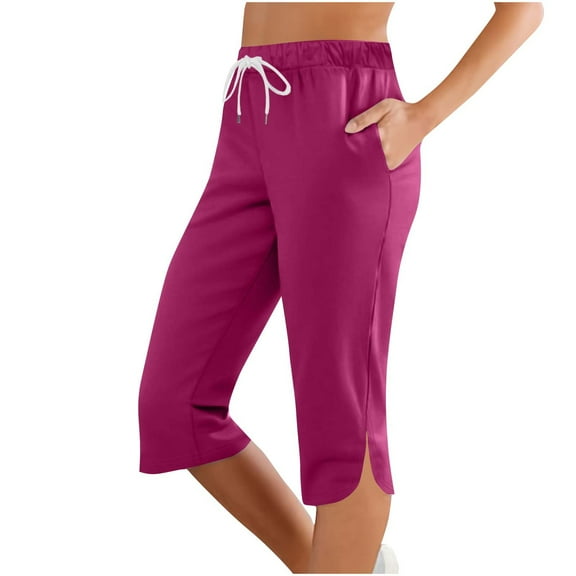 Yoga Capris Pants for Womens Side Slit Drawstring Elastic Waist Capri Pants Light Breathable Leggings Athletic-Fit Quick-Dry Golf Pants Athletic Exercise Workout Crop Capris 2025 Summer