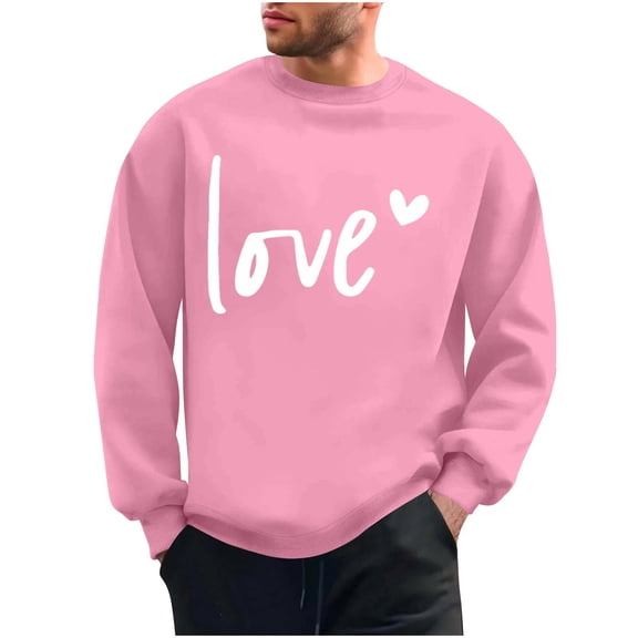 FAWUUDO Men Valentine's Tops Red Heart Printed Shirts Long Sleeve Clothes