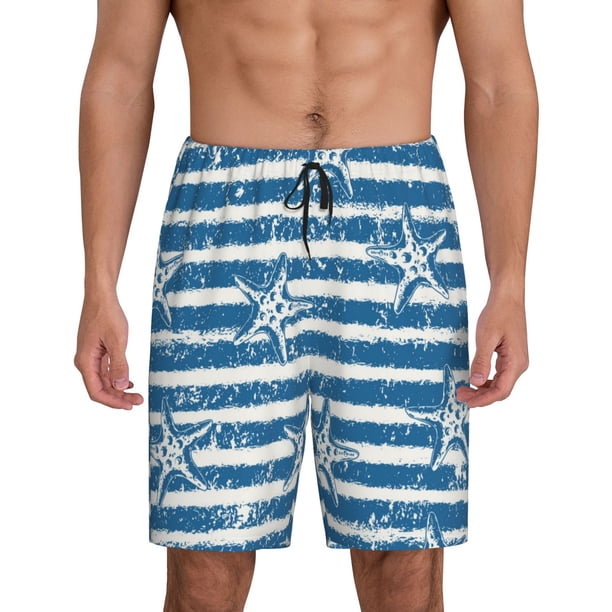 Fotbe Ocean on Striped Pantalones Cortos de Pijama para Hombre, Ropa de Dormir, Pantalones de Pijama Cortos para Hombre-Small