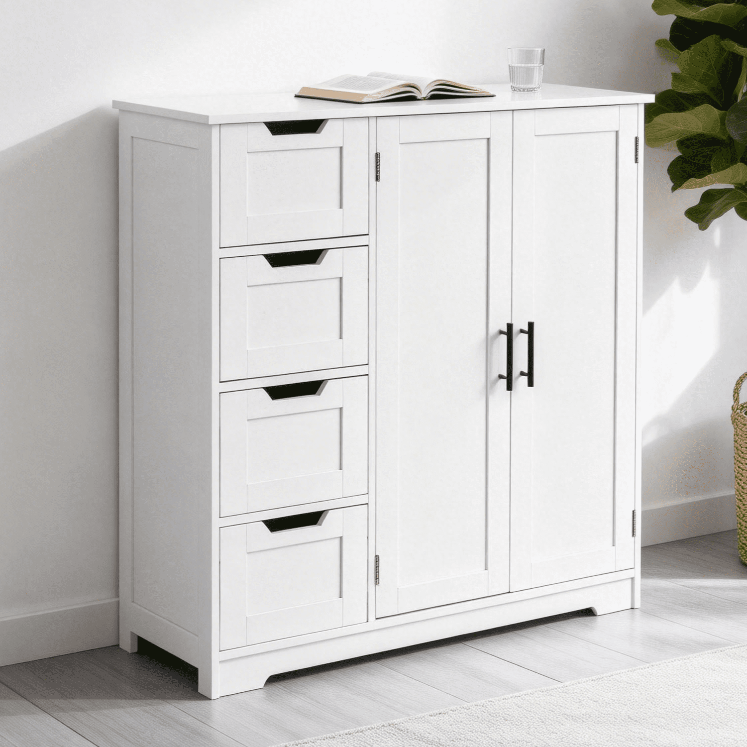 Ktaxon White Wooden Bathroom Floor Cabinet, 4 Drawers, 1