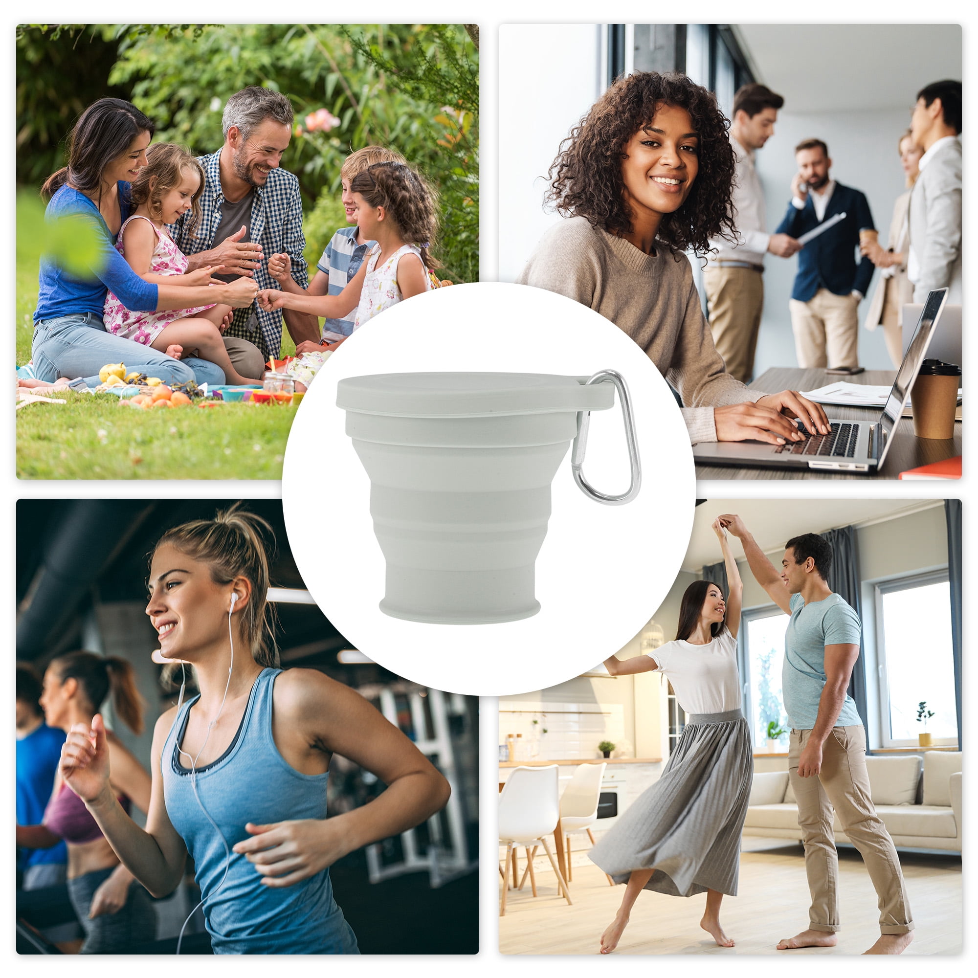 Unique Bargains Folding Cup with Carabiner Collapsible Cups 180ml 1Pc Light Gray
